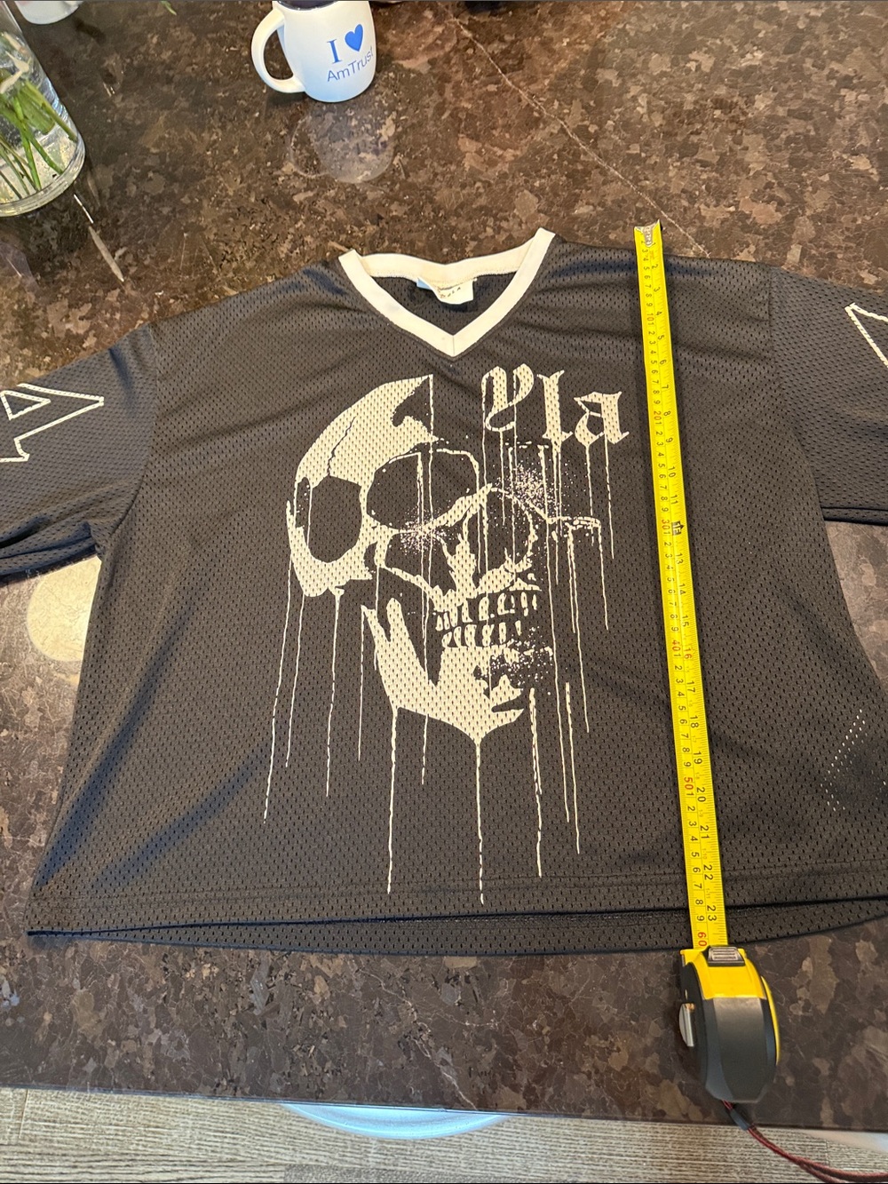 YoungLA Black Jersey Shirt with White Dripping Skull Graphic
